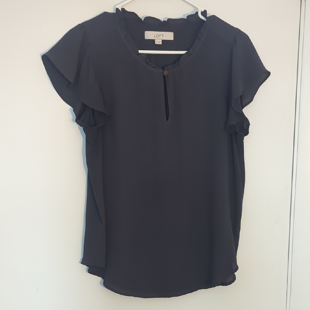 LOFT Dark Gray Ruffle Sleeve Blouse